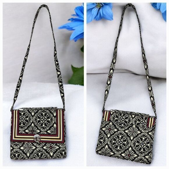 Vera Bradley Barcelona Black Julia Satchel Crossbody Strap Handle Lock Purse Bag - Picture 3 of 14